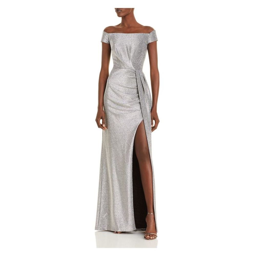 AQUA FORMAL Womens Silver Aqua Pleat Full-Length Evening Sheath Dress 12
